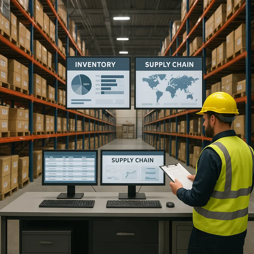 Automated warehouse inventory management system with organized parts storage