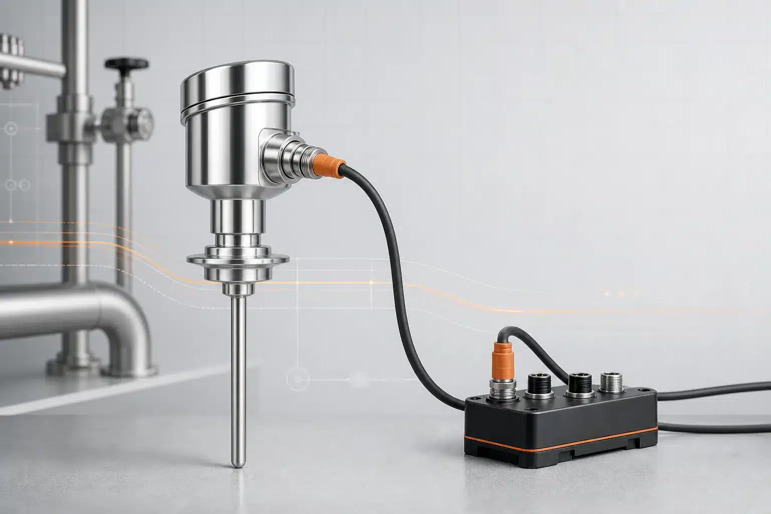 Industrial temperature transmitter connected to an IO-Link master
